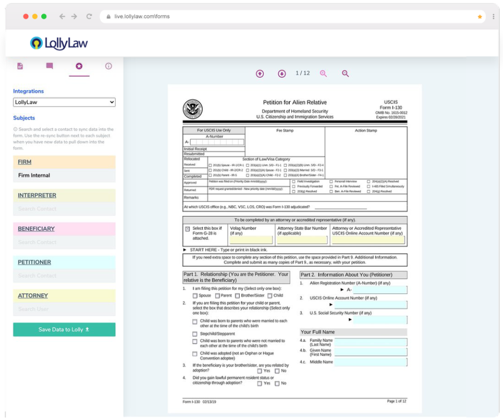 LollyLaw – Quickly and Accurately Complete Immigration Forms