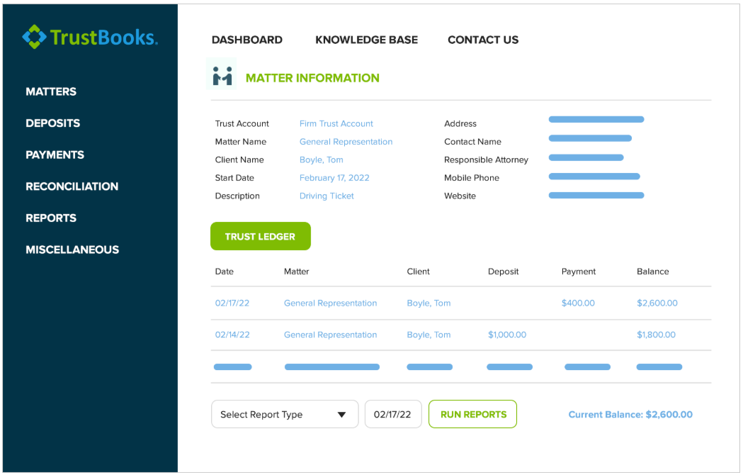 TrustBooks – High level overview of account activity