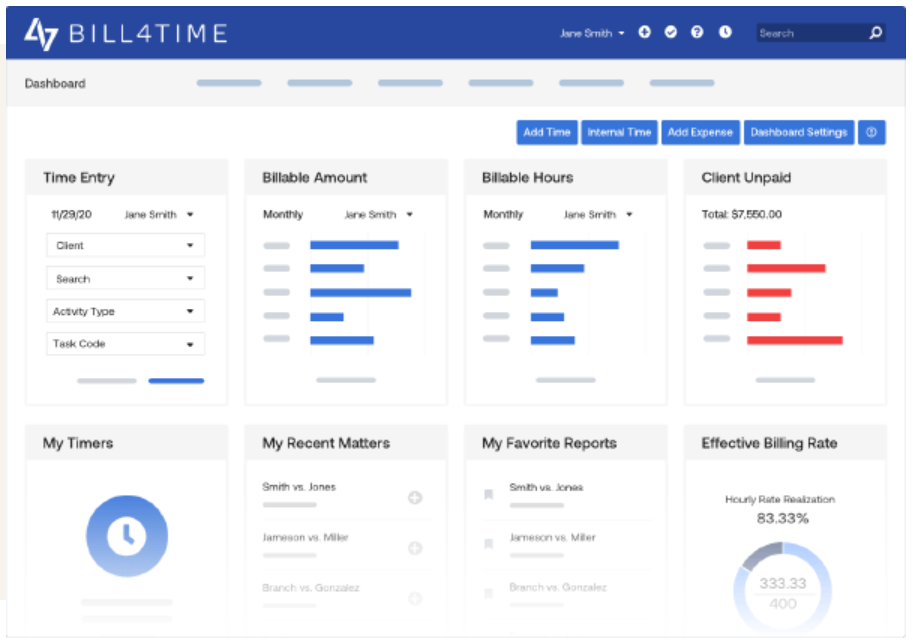 Bill4Time time and billing dashboard