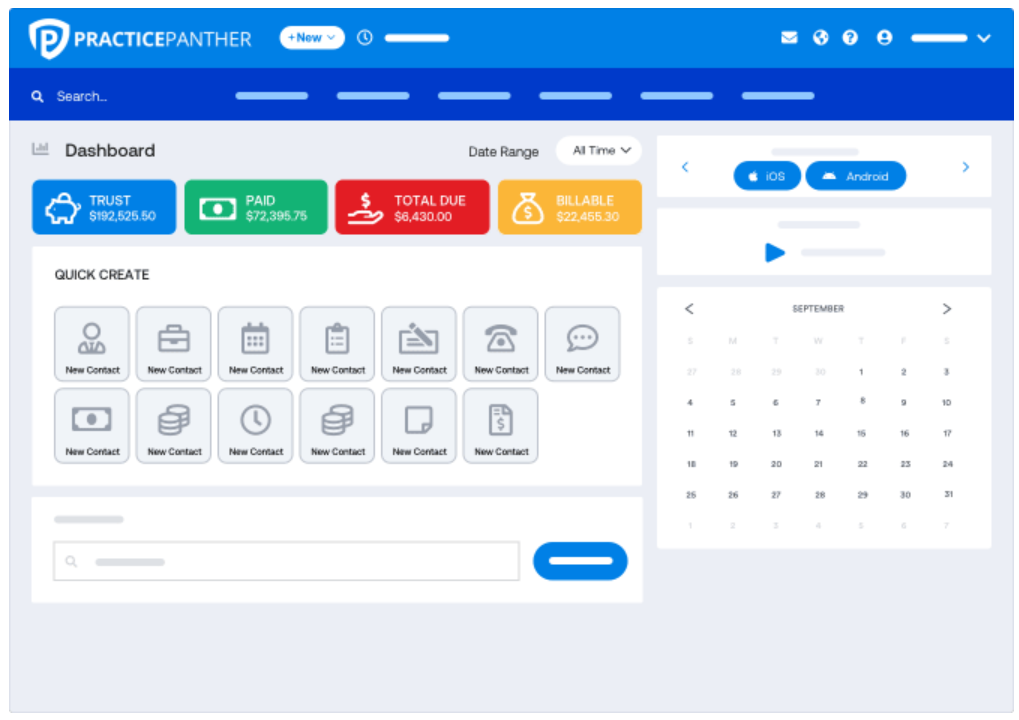 PracticePanther dashboard screenshot